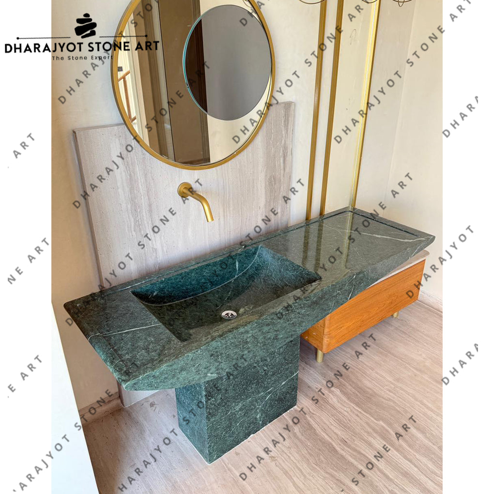 Organic Green Natural Marble Stone Pedestal Sink