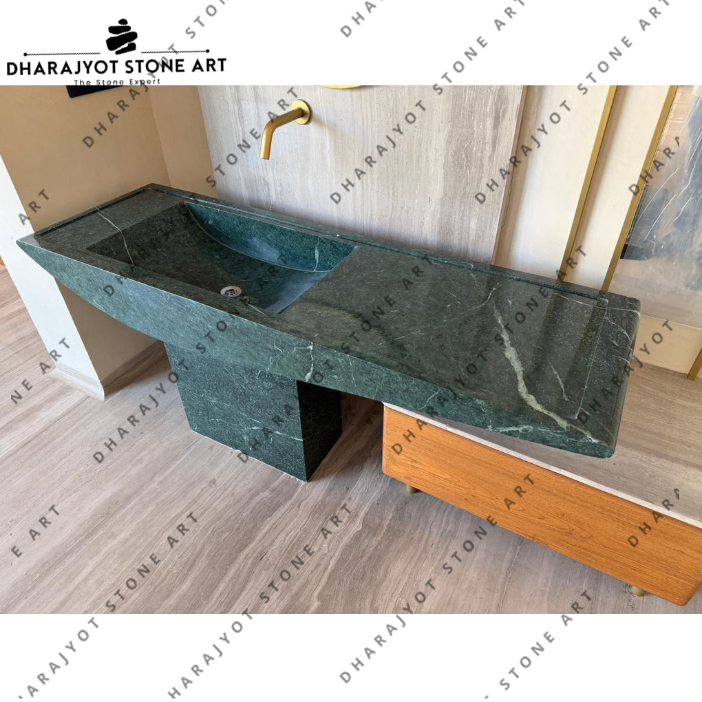 Organic Green Natural Marble Stone Pedestal Sink