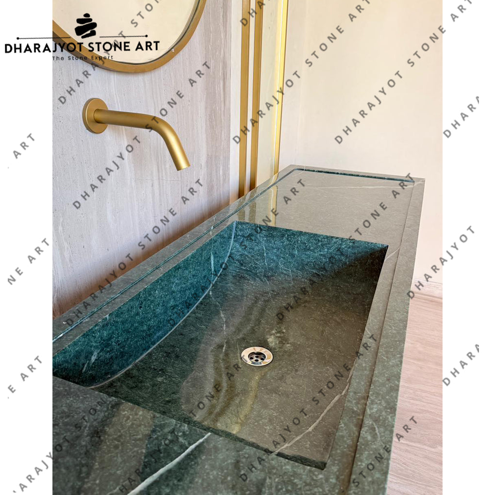 Organic Green Natural Marble Stone Pedestal Sink