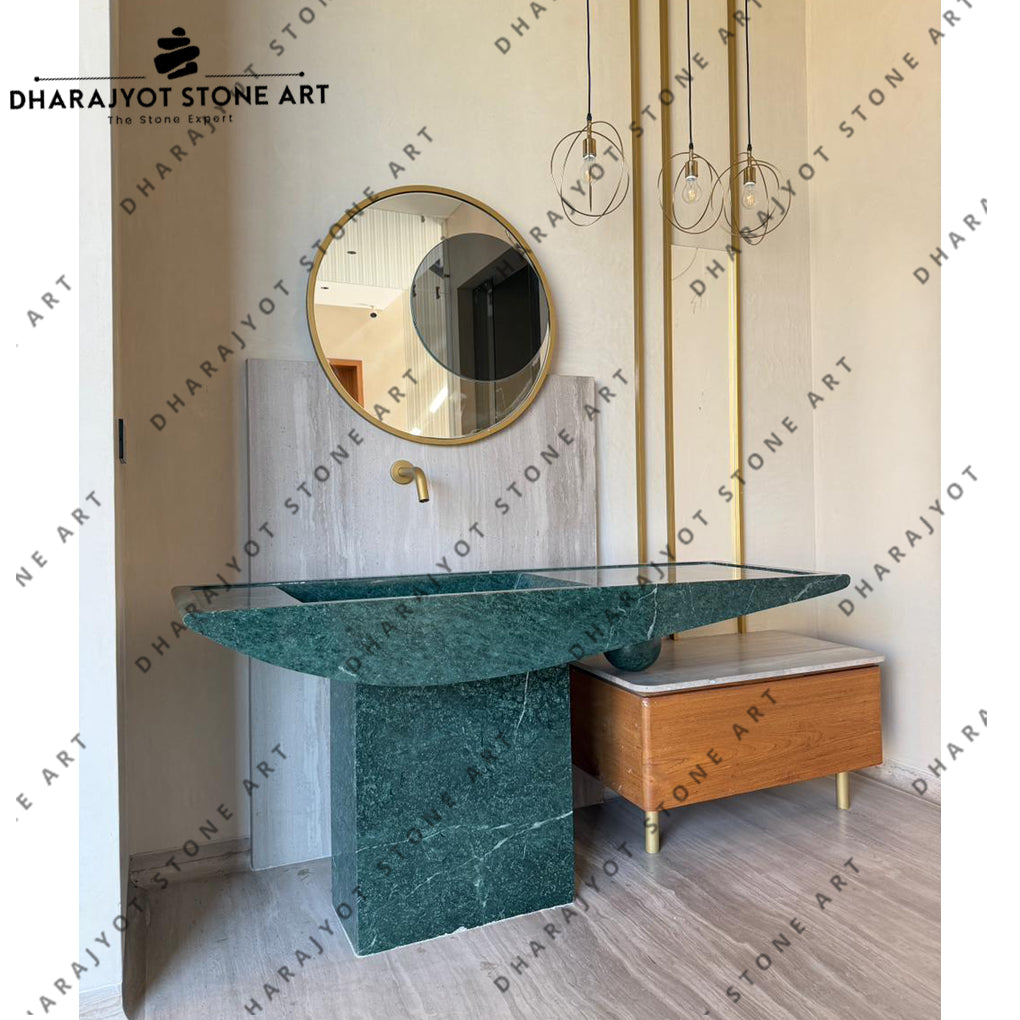 Organic Green Natural Marble Stone Pedestal Sink