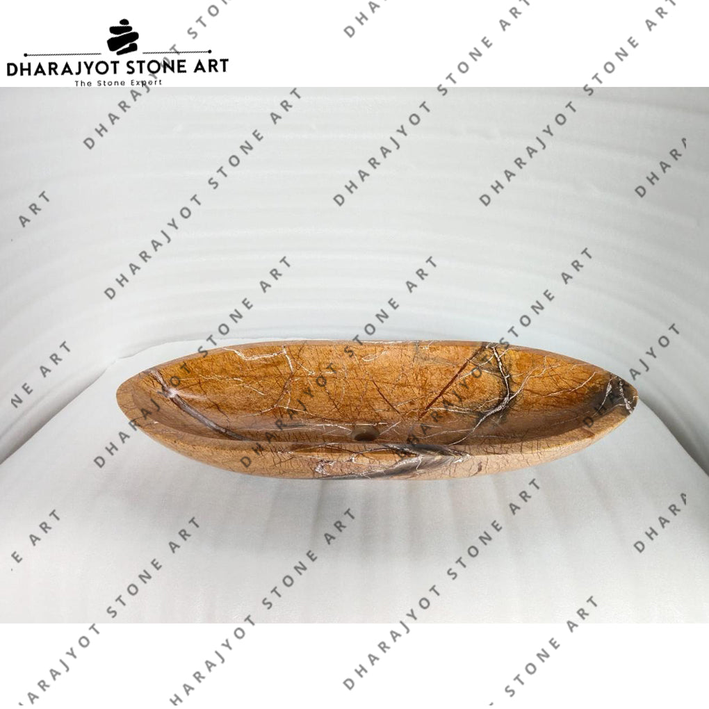 Modern Polished Oval Rainforest Brown Marble Washbasin