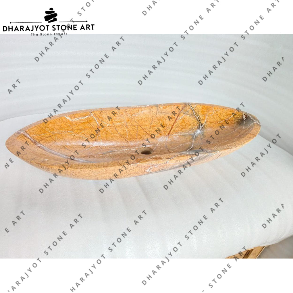 Modern Polished Oval Rainforest Brown Marble Washbasin