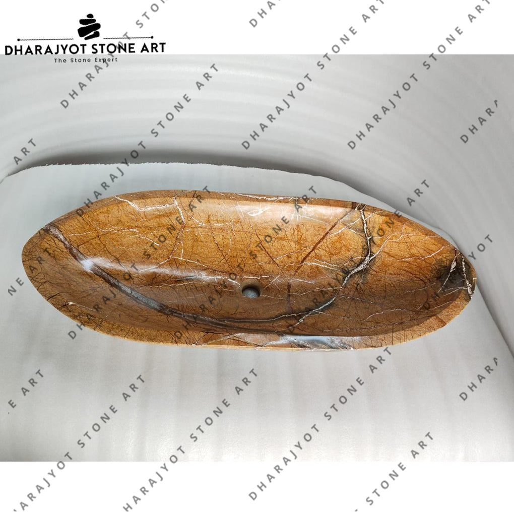 Modern Polished Oval Rainforest Brown Marble Washbasin