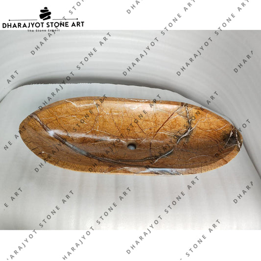 Modern Polished Oval Rainforest Brown Marble Washbasin