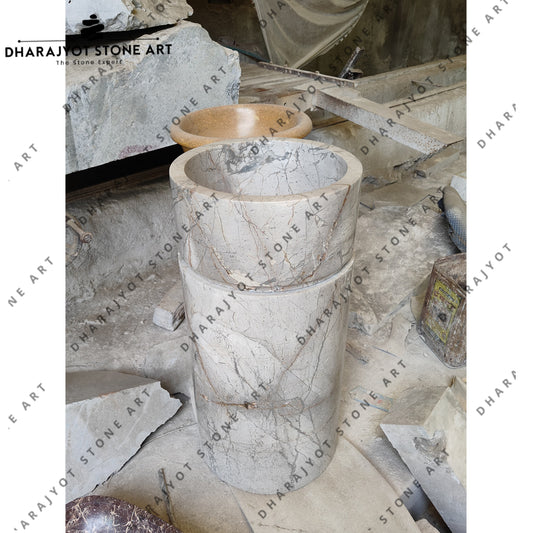 Modern Handcrafted Natural Stone Pedestal Wash Basin