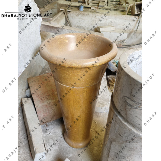 Polished Natural Custom-Made Stone Pedestal Wash Basin
