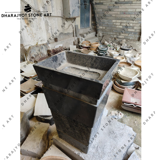 Handcrafted Natural Stone Design Pedestal Wash Basin