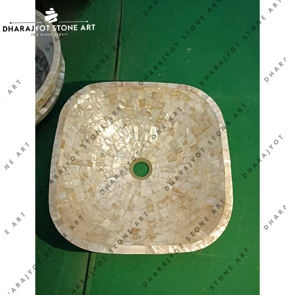 Luxury Square Countertop Shell Inlay Stone Wash Basin
