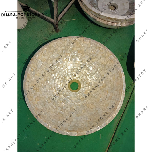 Handcrafted Luxury Round Mother of Pearl Mosaic Wash Basin