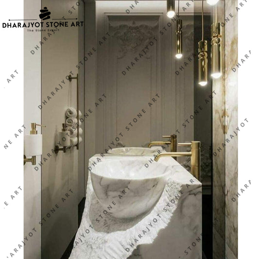 Luxury Raw-Edge Counter Design Handcrafted Marble Wash Basin