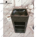 Modern Square Black Marble Stone Storage Section Pedestal Wash Basin