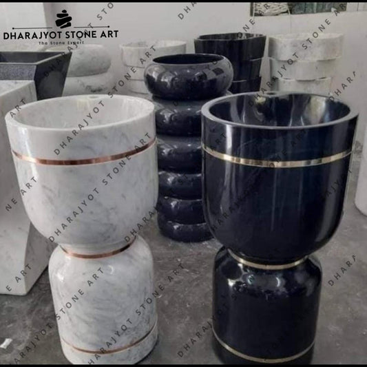 Handcrafted Luxury White Marble Pedestal Wash Basin