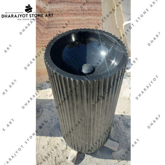 Luxury Black Marble Fluted Pedestal Freestanding Wash Basin