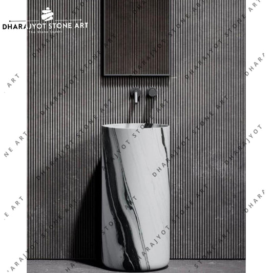 Luxury White Marble Freestanding Pedestal Wash Basin