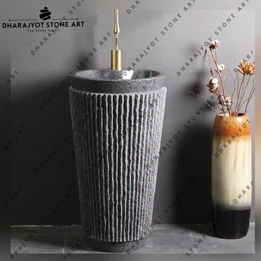 Handcrafted Textured Stone Freestanding Pedestal Wash Basin