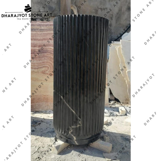 Hand-Carved Solid Black Marble Freestanding Pedestal Wash Basin