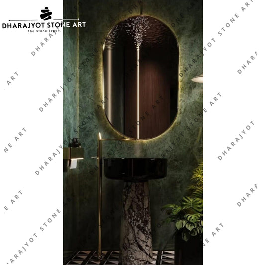 Luxury Black Marble Freestanding Pedestal Wash Basin