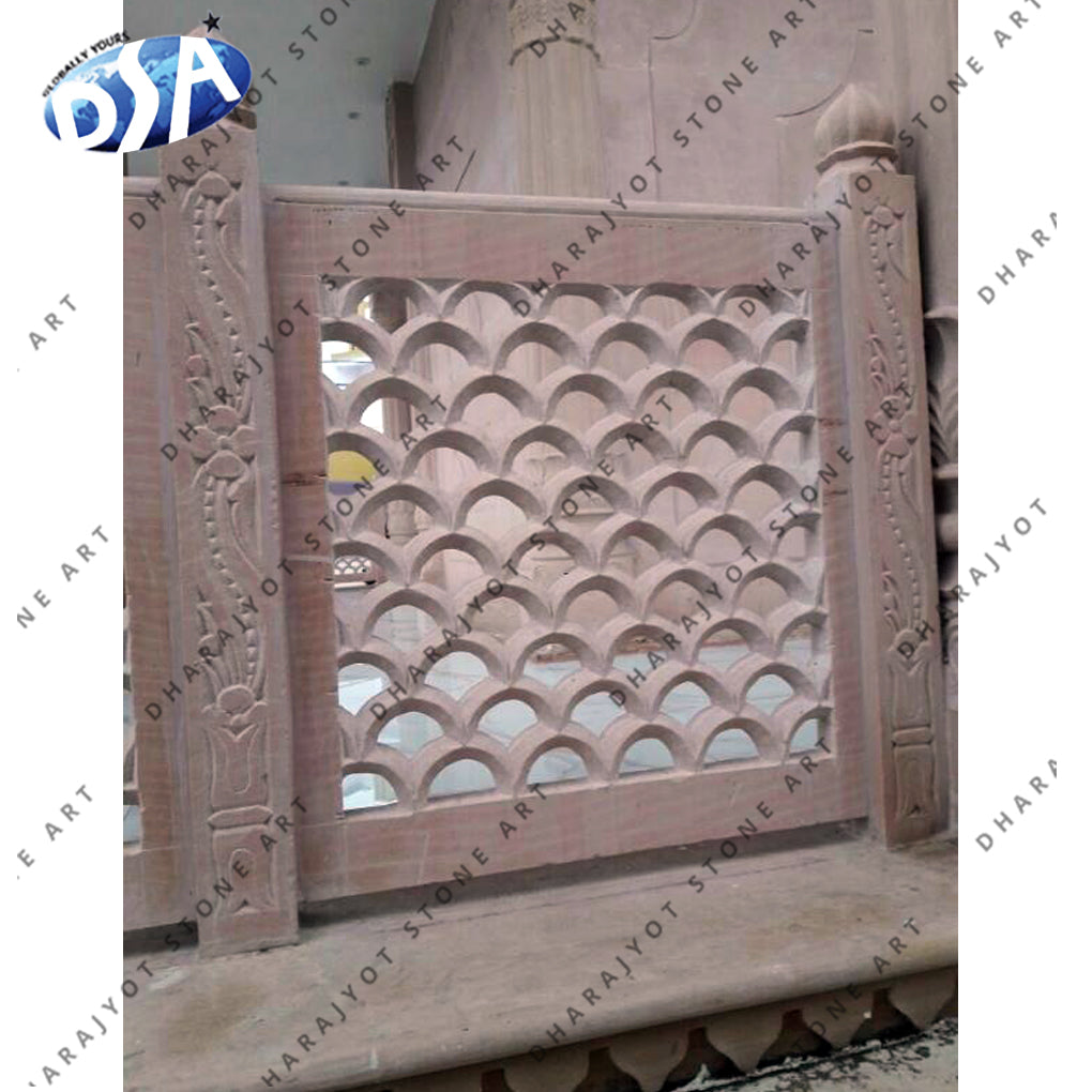 Stone Jaali Railing Beige Sandstone Railing Jali Screen – Dharajyot Stone Art