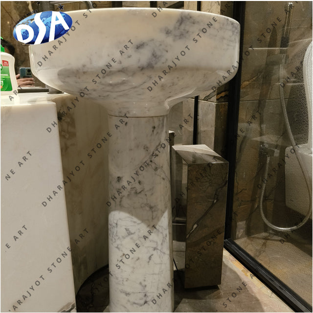Indian Carrara Marble Self Standing Sink For Bathroom