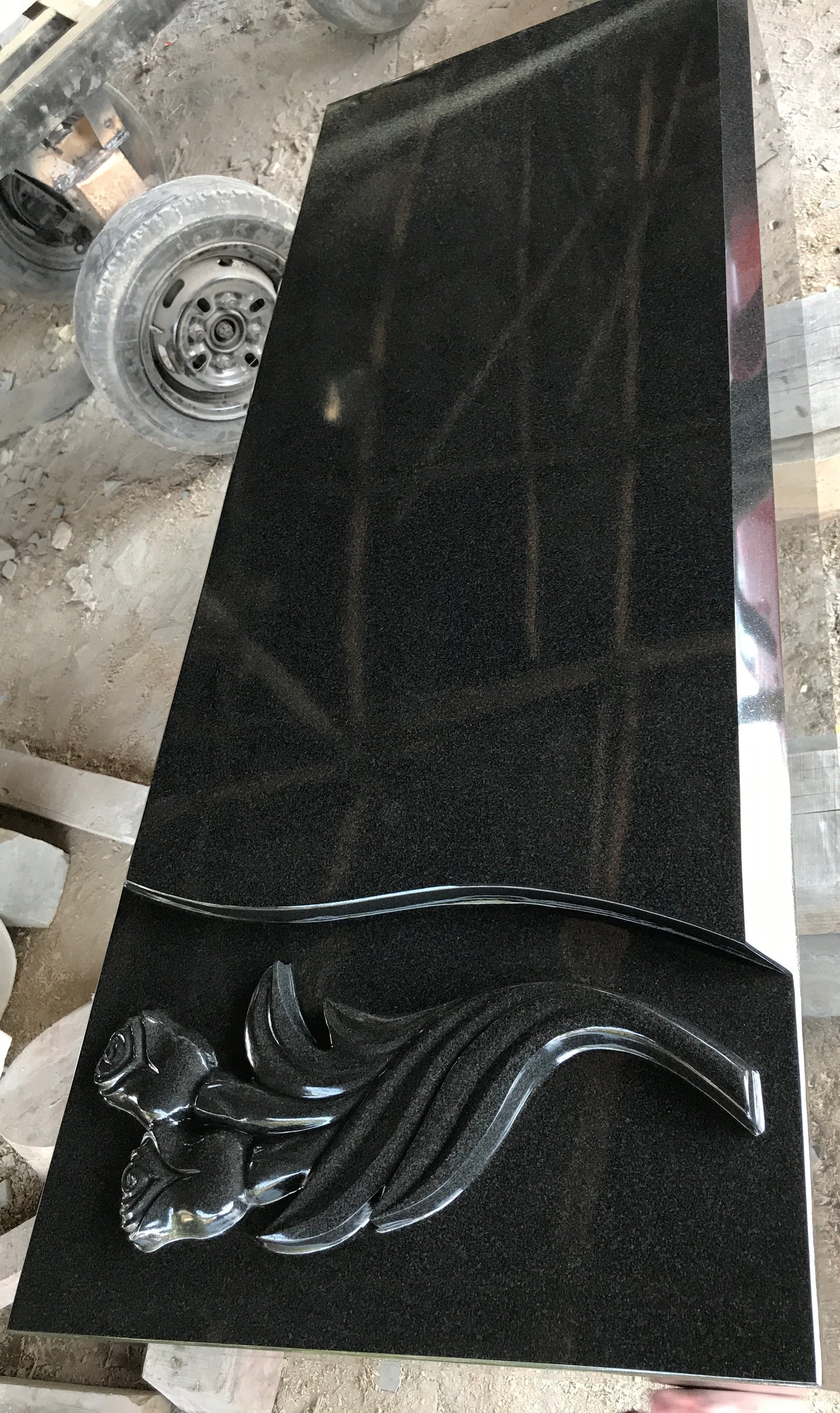 Designer Black Granite Ledger Long Base Monument