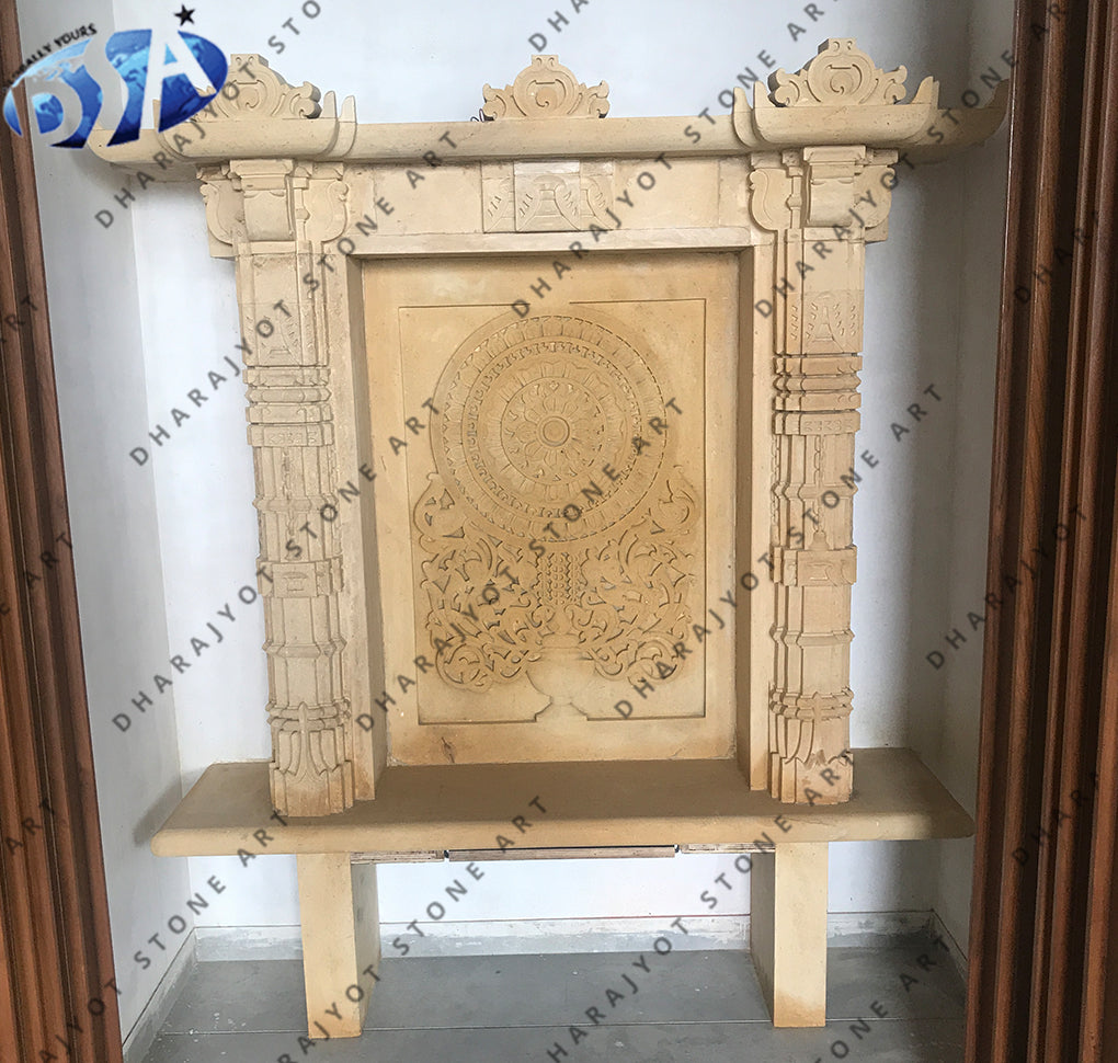 Yellow Sandstone Antique Design Traditional Temple