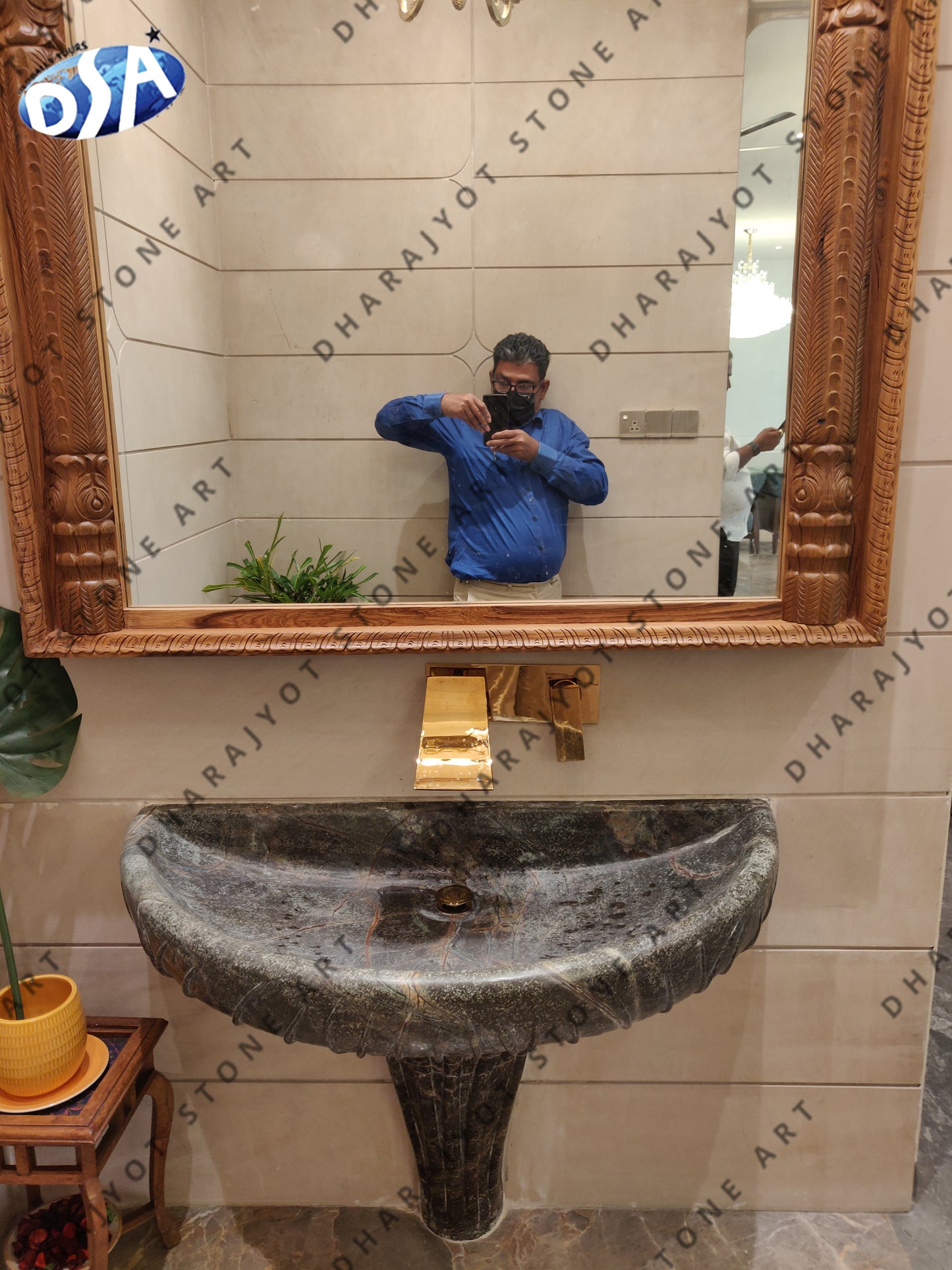 Bidasar Green Marble Washbasin for Powder Area
