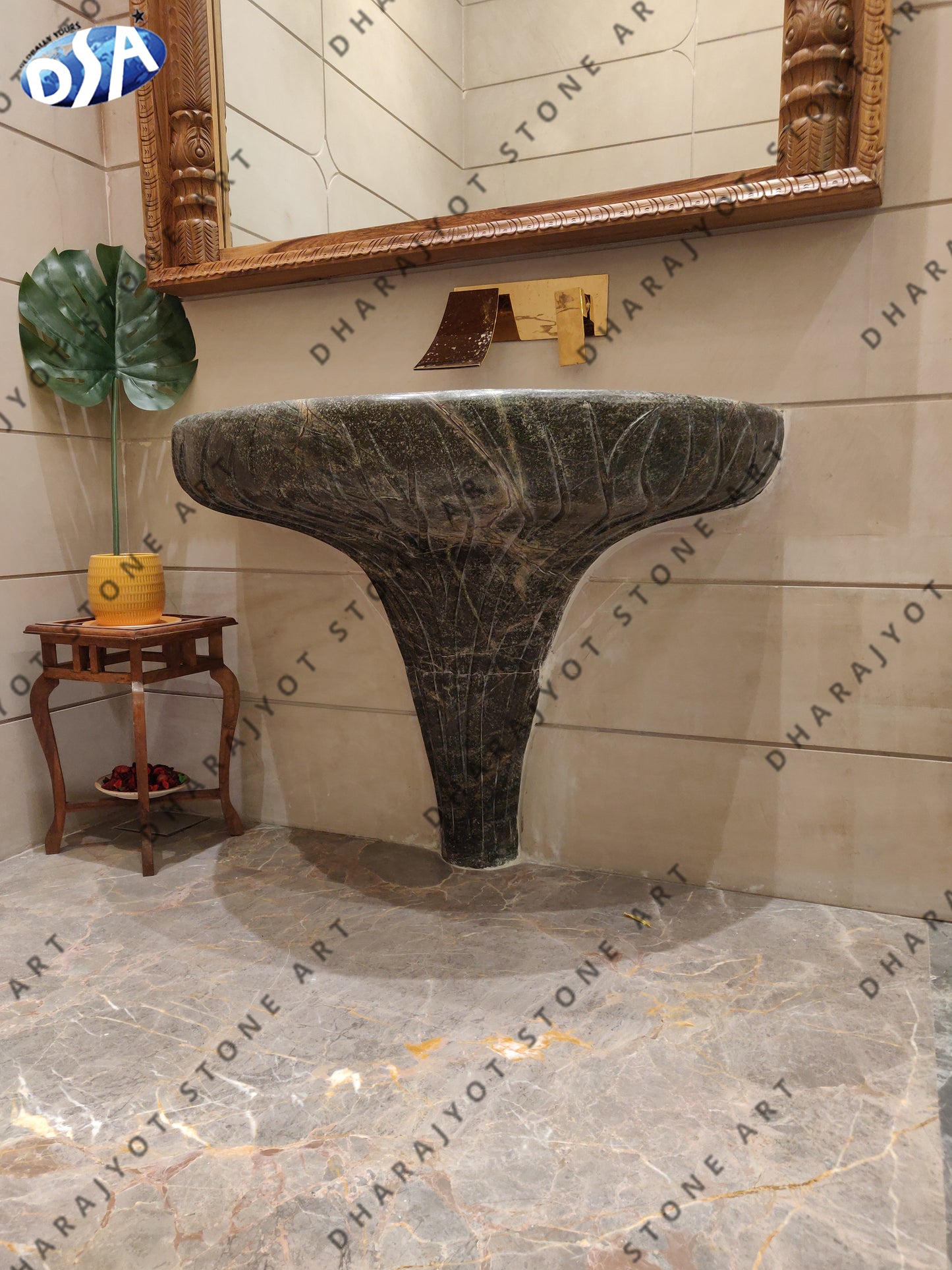 Bidasar Green Marble Washbasin for Powder Area
