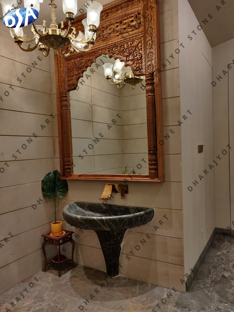 Bidasar Green Marble Washbasin for Powder Area