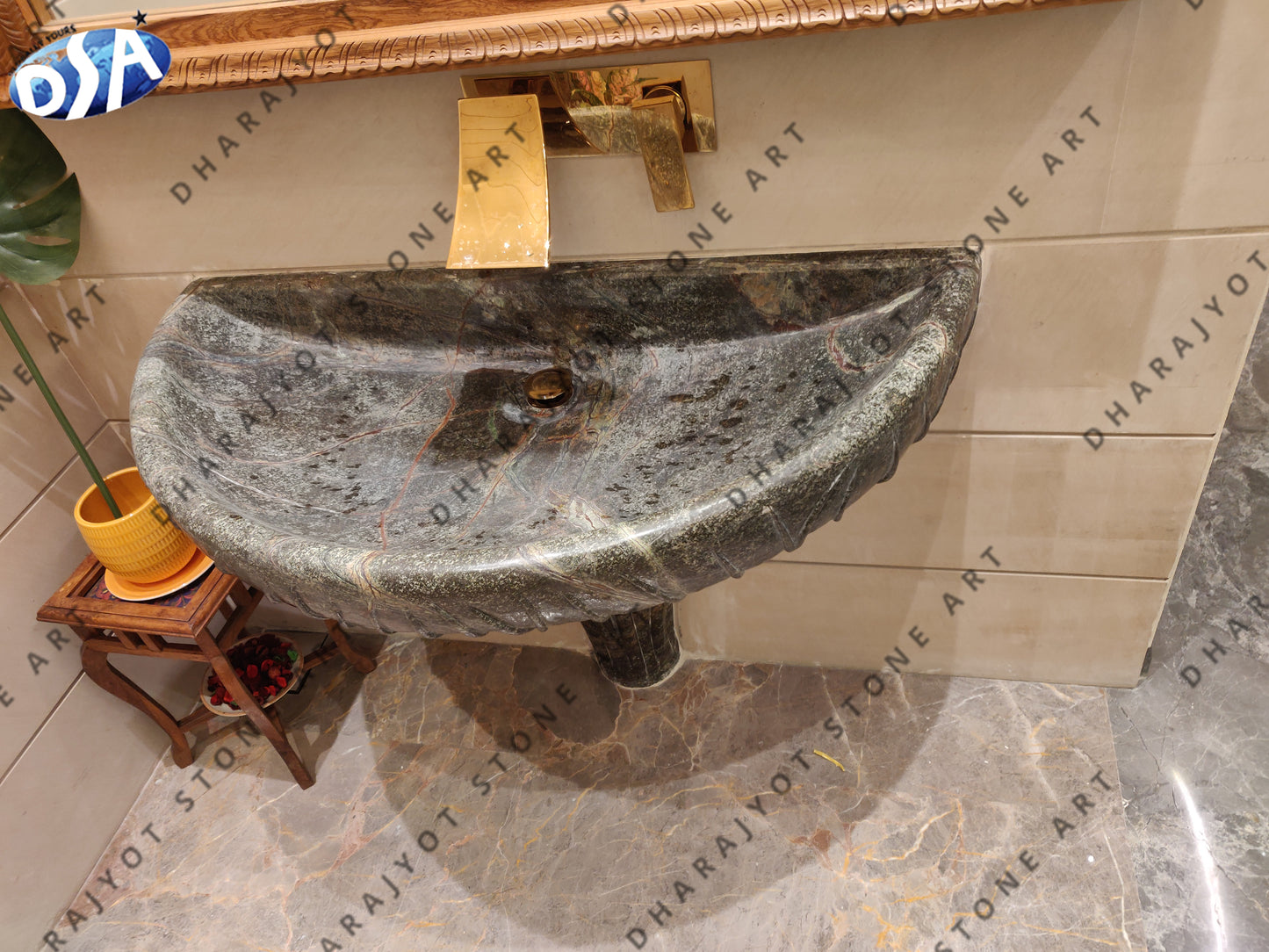 Bidasar Green Marble Washbasin for Powder Area