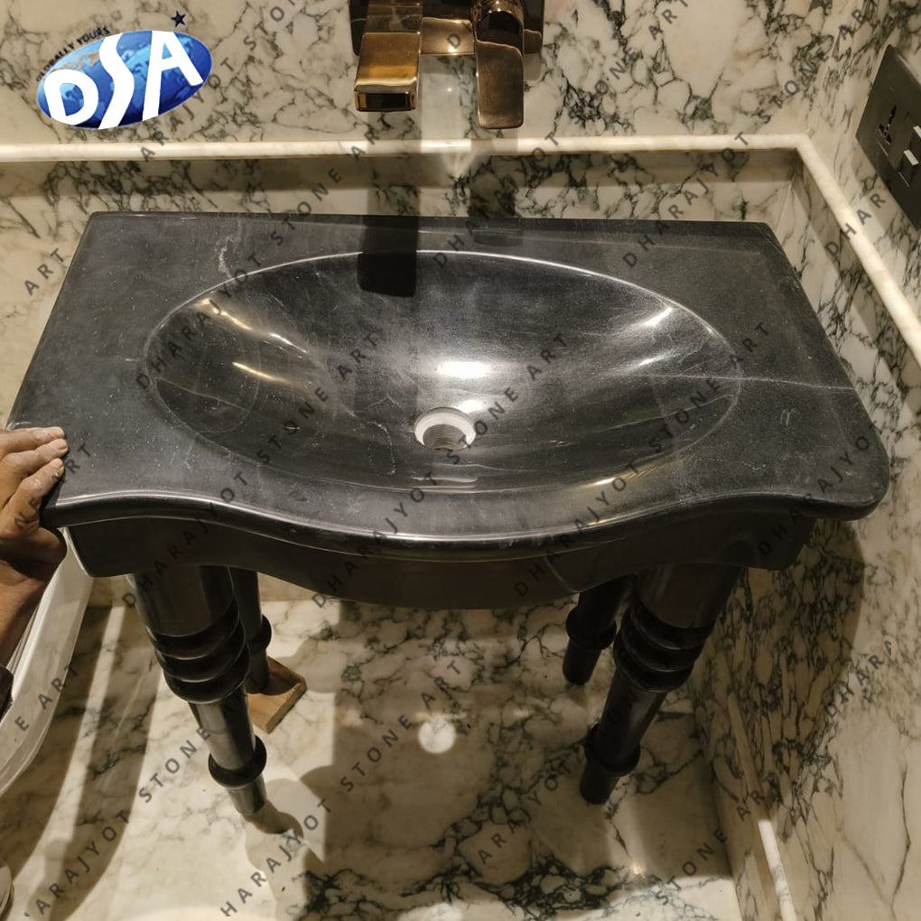 New Design Standing Black Marble Bathroom Washbasin