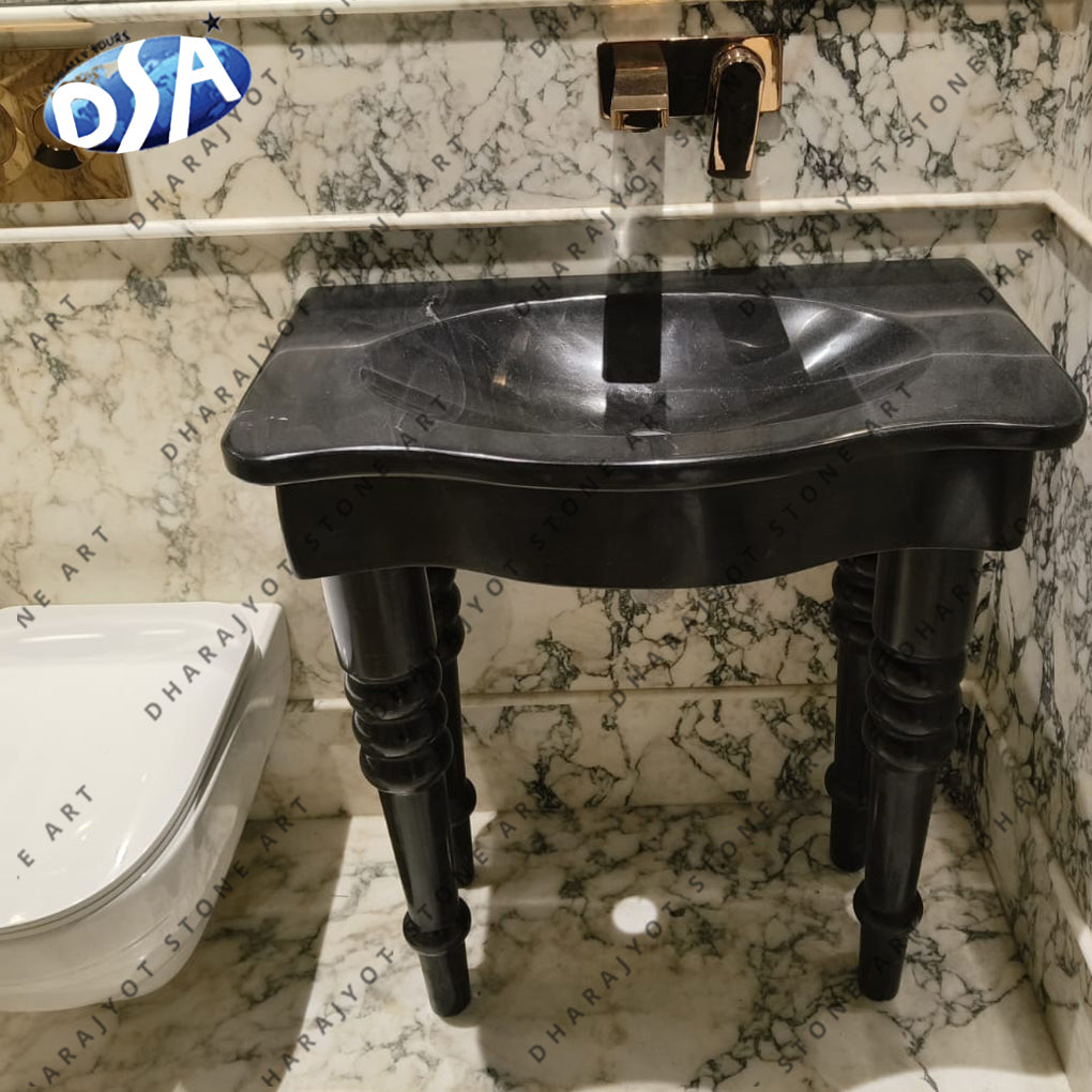 New Design Standing Black Marble Bathroom Washbasin