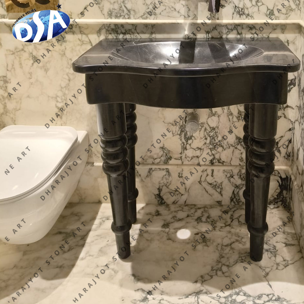 New Design Standing Black Marble Bathroom Washbasin