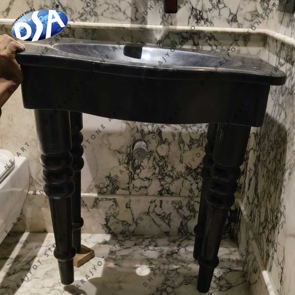 New Design Standing Black Marble Bathroom Washbasin