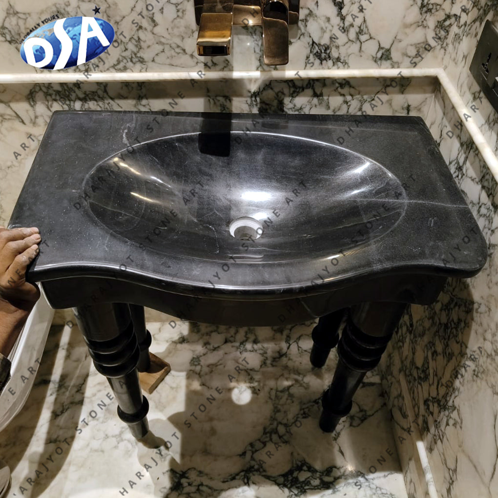 New Design Standing Black Marble Bathroom Washbasin